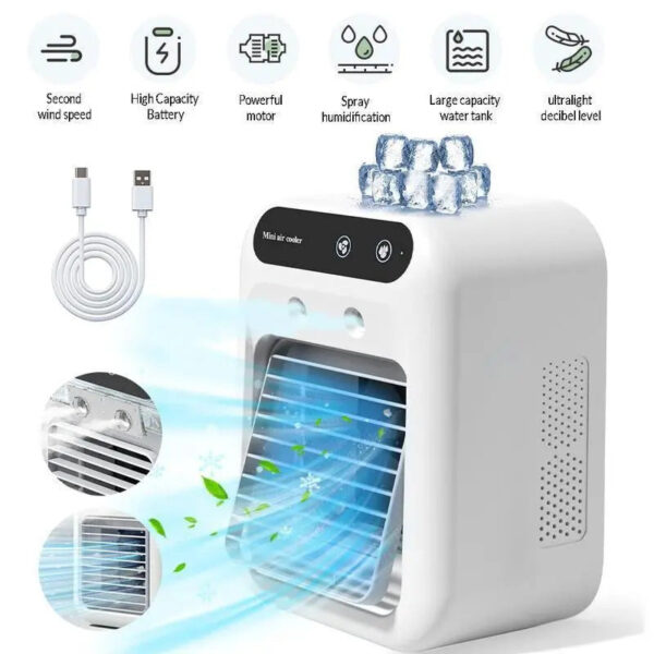BougeRV Portable Air Cooler Fan 3 in 1 Rechargeable Fan with 2 Mist Speeds and Powerful Wind, Mini Multifunctional Cooling Fan for Bedroom, Office, Camping